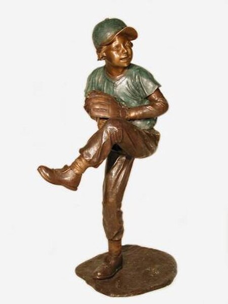 Baseball Boy Pitcher Bronze Statue Throwing Ball Sport Team Memorial